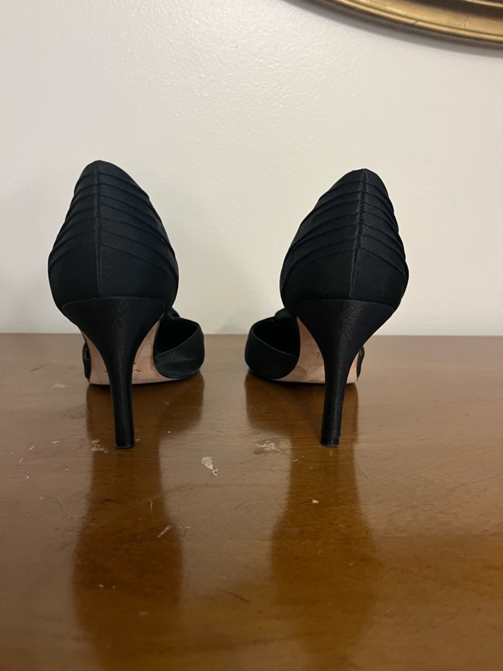 Nina Satin Black Pointed Toe Heels - Picture 4 of 8